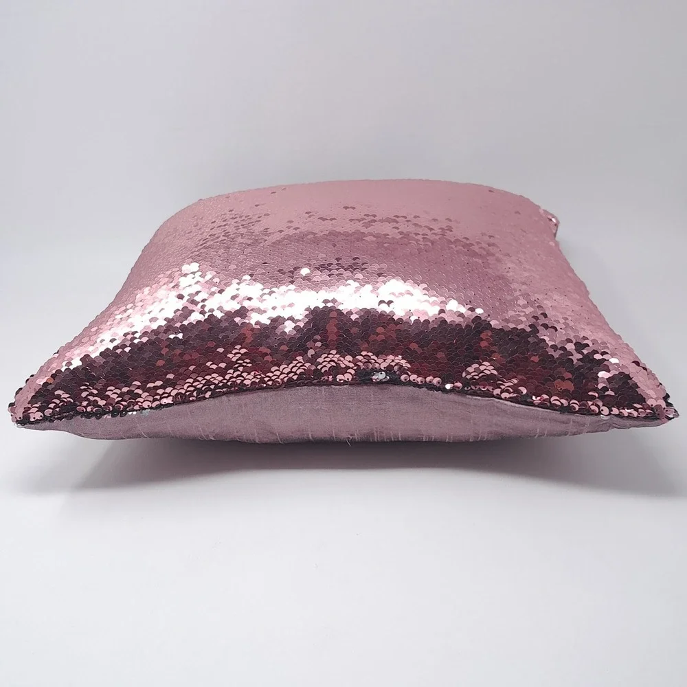 Pink Silver Reversible Sequin Pillow 17x17 Mermaid Flip Color Changing Cushion